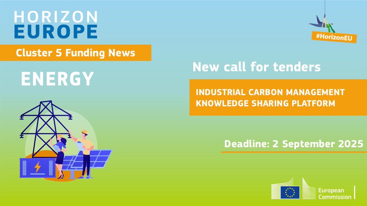 cinea_eu's tweet image. 📣 Call for tenders: Help us build an Industrial Carbon Management Knowledge Sharing Platform to connect Europe’s CCUS projects and share best practices for industrial decarbonisation.
📅 Deadline: 2 September 2025
🔗 europa.eu/!Q8mjMM
#HorizonEU #Energy