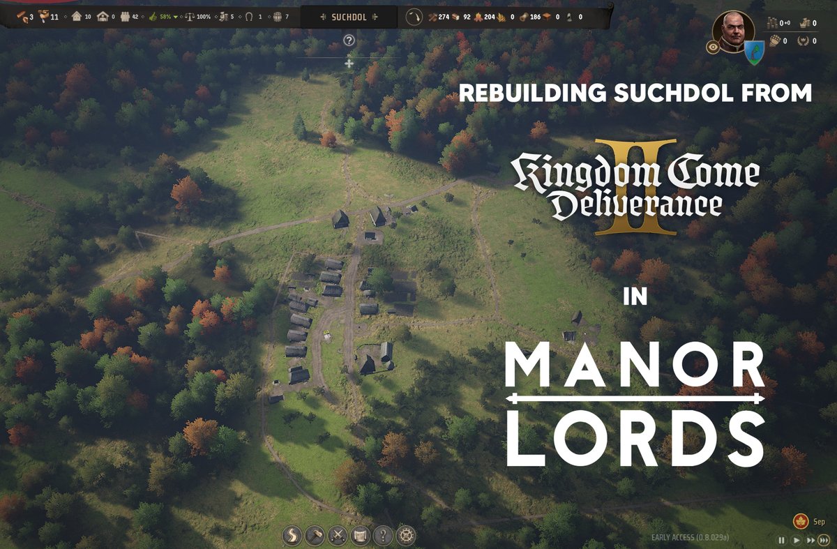 yeoldehooker's tweet photo. Rebuilding the village of Suchdol from Kingdom Come Deliverance in Manor Lords #kcd2 #warhorsestudios #ManorLords #HoodedHorse https://t.co/Pl76jtQPtI
