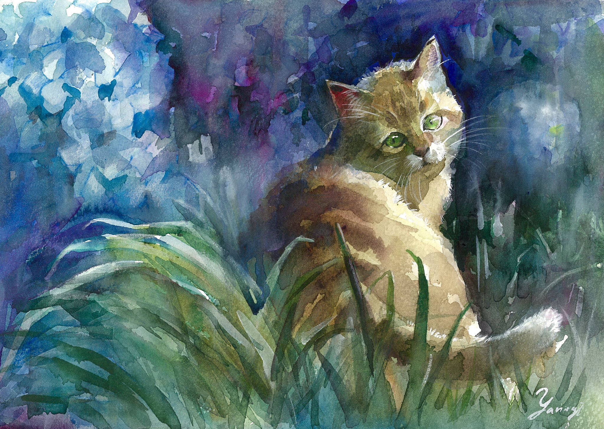 絵画 猫 ねこ アート ミニ画 水彩 透明水彩 猫の絵 cat art 癒し 絵画 猫 アート 水彩画 猫の絵 誕生日プレゼント watercolor cat