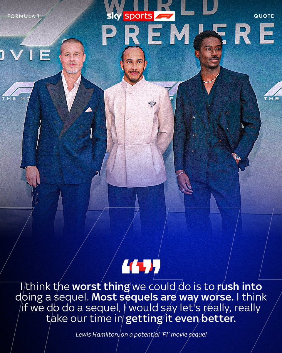 SkySportsF1's tweet image. Lewis Hamilton, who was an instrumental figure in the F1 movie, has warned against speeding into a sequel 👀🏎️