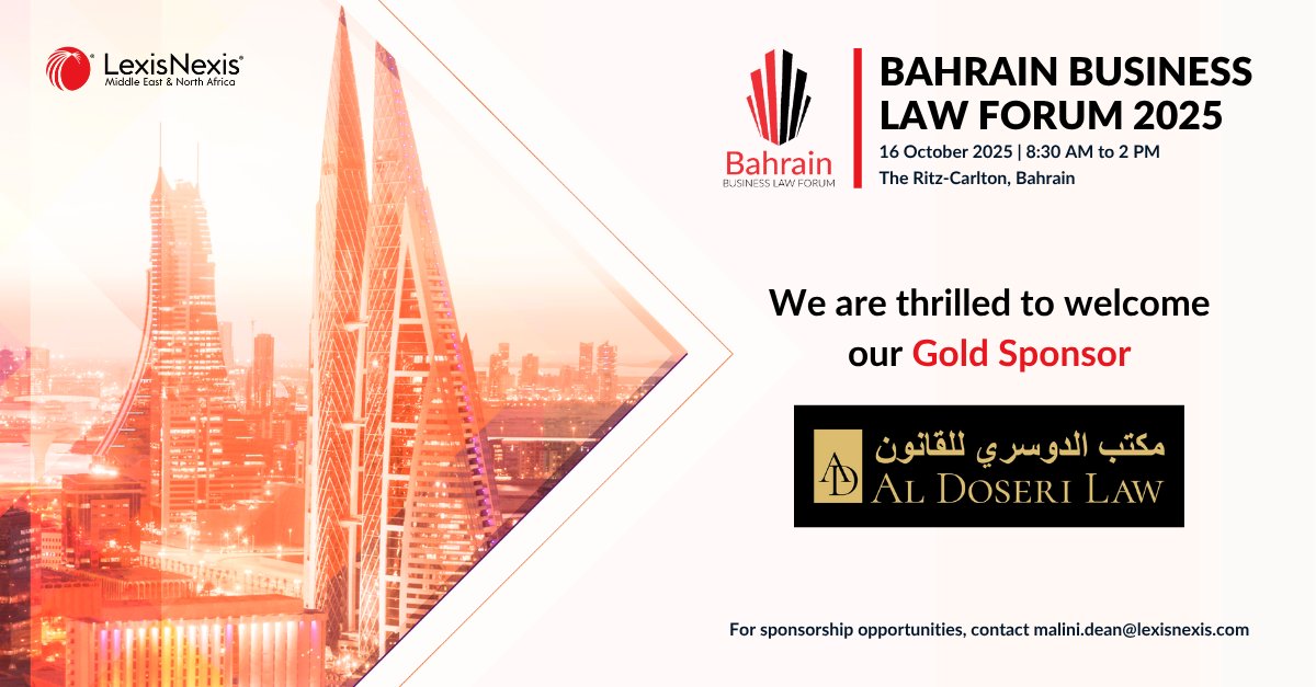 Al Doseri Law is proud to be the Gold Sponsor of the Bahrain Business Law Forum for the third time running, hosted by <a href="/LexisNexis_ME/">LexisNexis ME</a> on 16 October at The Ritz-Carlton, Bahrain.

Learn more and register for the event: aldoserilaw.com/al-doseri-law-…

#BBLF #Bahrain #RuleofLaw
