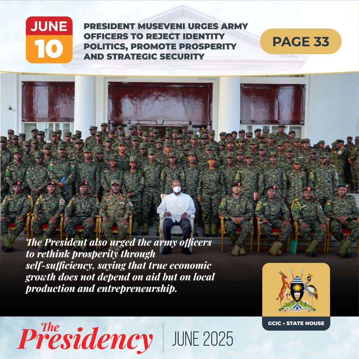 AtwookiCarol's tweet image. President Museveni challenged army officers to rethink prosperity, placing emphasis on entrepreneurship over dependence.
gcic.go.ug/the-presidency…
#ThePresidencyUg