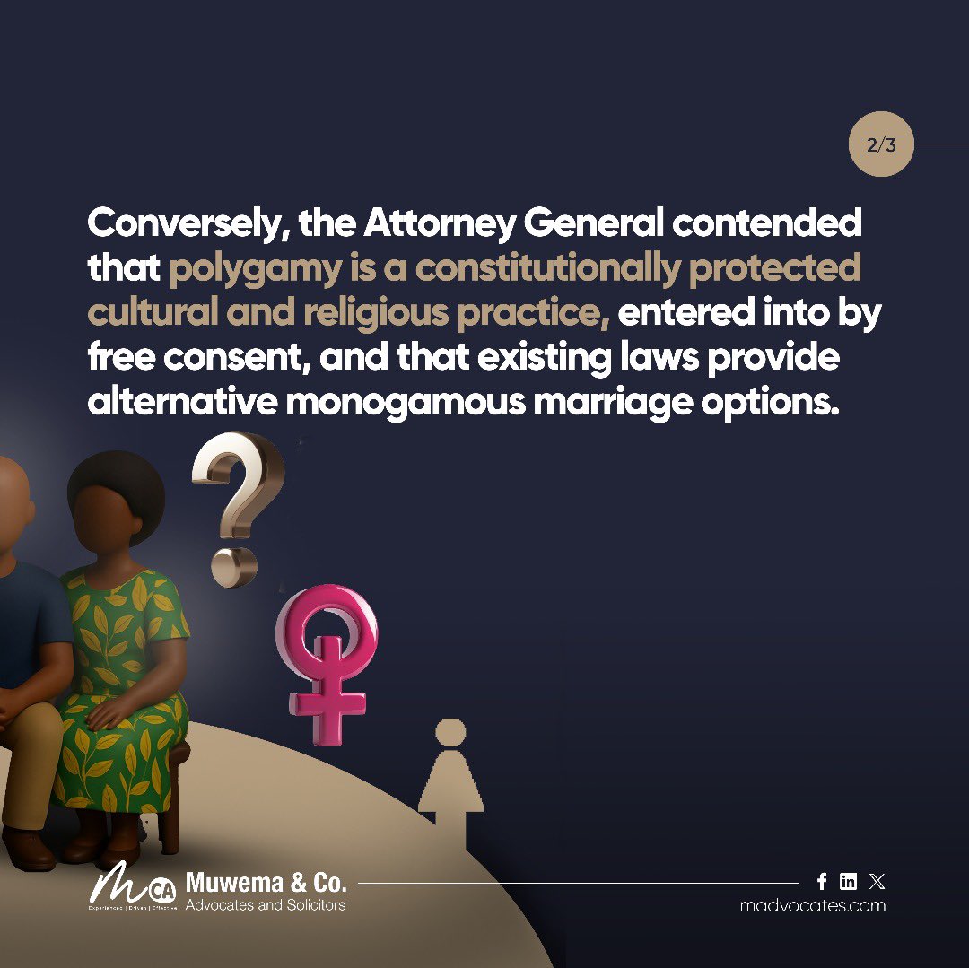 MuwemaLaw's tweet image. In a recent decision, the Constitutional Court of Uganda dismissed a petition challenging the legality of polygamy.
Learn more: bit.ly/4luLeyS
