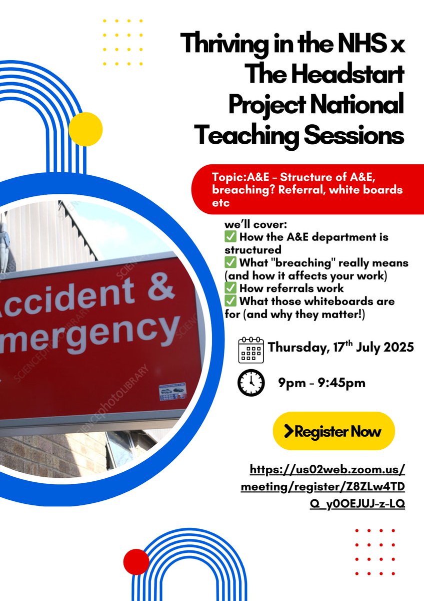 Our teaching session on navigating A&amp;E goes live tomorrow!
 📍 Whether you're on your first A&amp;E shift or need a better grip on the system—this is for you.

 🗓️ Date: Thursday, July 17th
 🖥️ Venue: Zoom
 🎯 Learn. Ask. Connect.
 🔗 Register Here: us02web.zoom.us/meeting/regist…