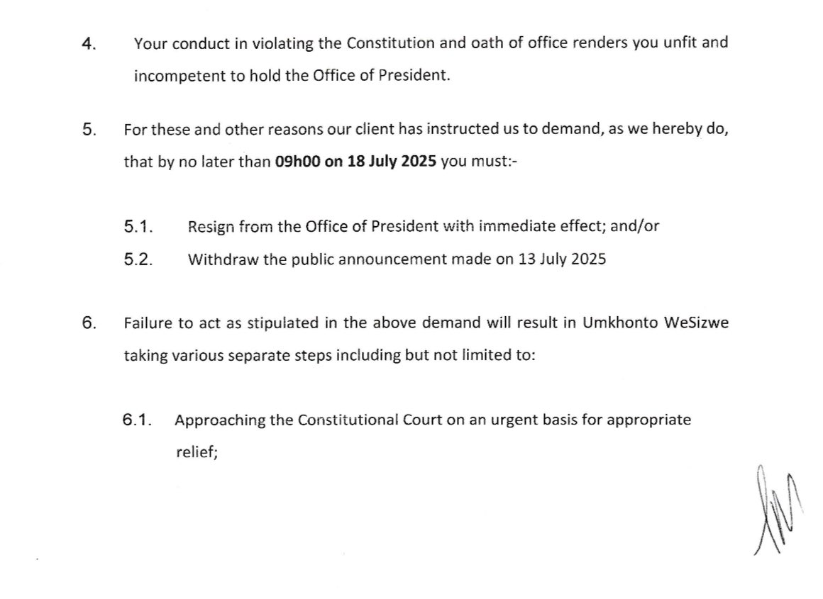 AldrinSampear's tweet image. MK Party has a new deadline for the President to reverse appointment of Prof Cachalia as acting Police Minister.
The party is threatening ConCourt legal challenge and tabling a motion of no confidence in President Ramaphosa