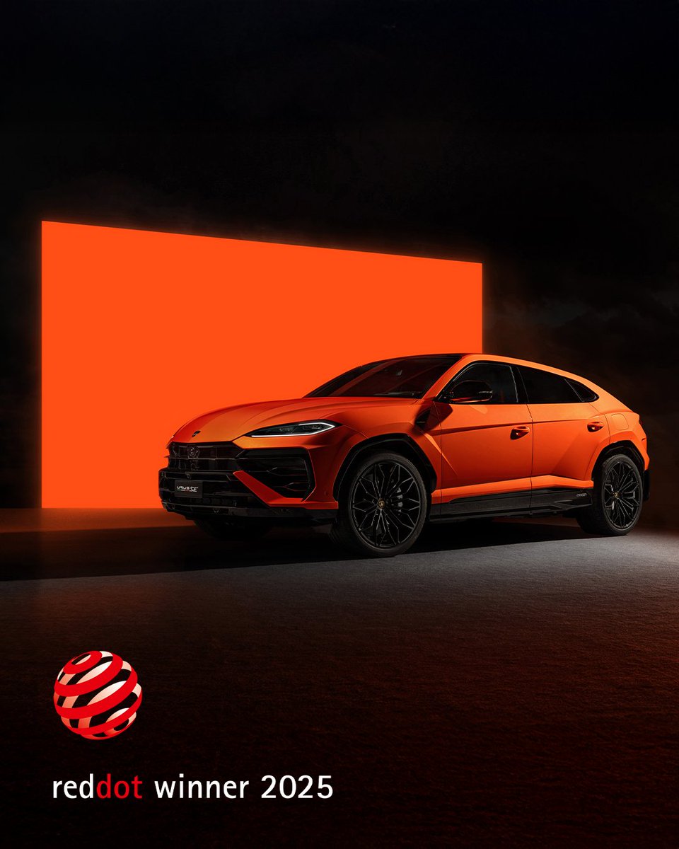 Lamborghini's tweet image. A new milestone crossed: Automobili Lamborghini sweeps the 2025 Red Dot Awards, with Revuelto crowned Best of the Best in Product Design, while Urus SE and Temerario followed close behind, each earning Red Dot Awards in the same category. These wins highlight Sant’Agata…