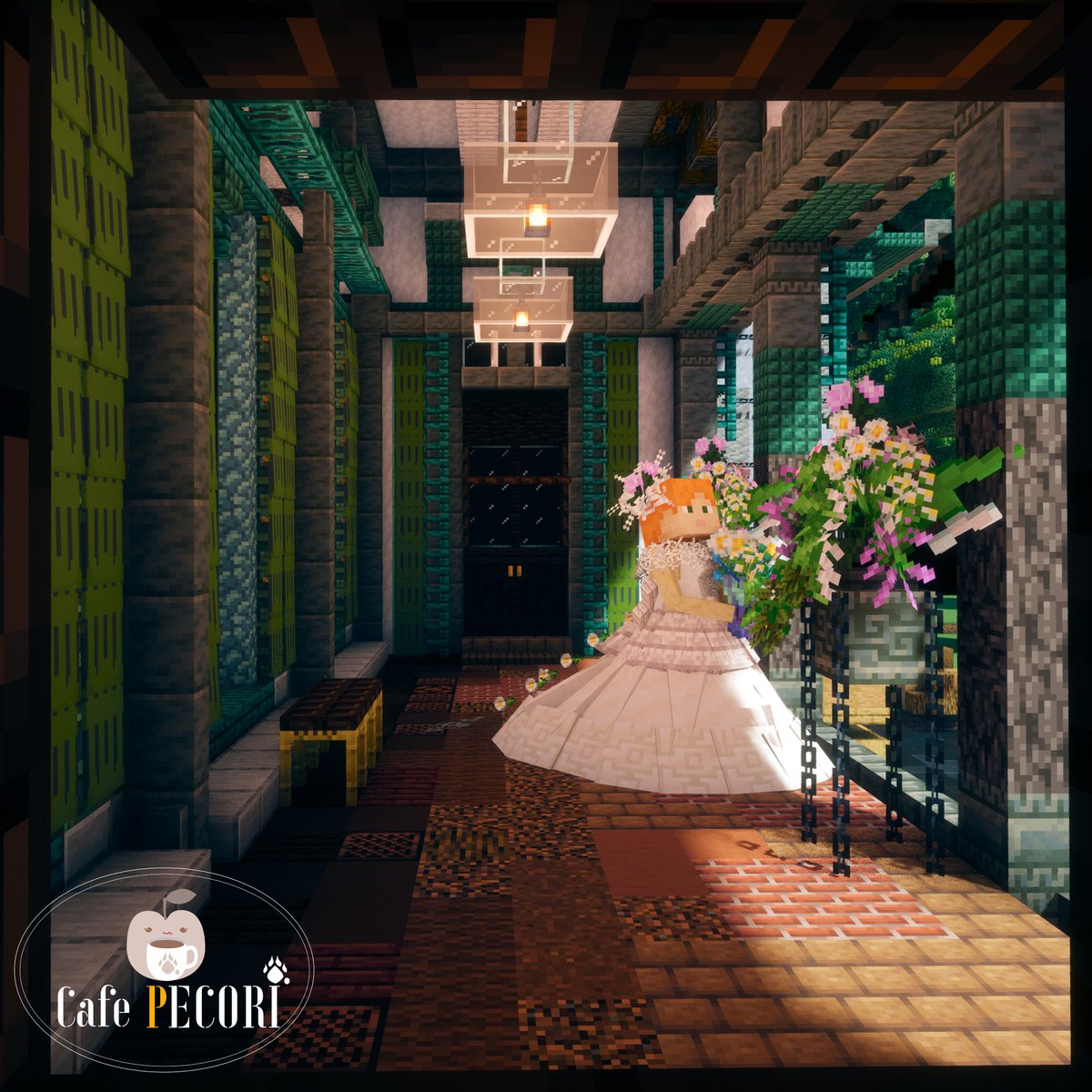 CafePECORI's tweet image. 花嫁アレックス
雨がやみ、陽が差して、空に虹🌈がかかって微笑む花嫁を祝福してくれているイメージ🌸
最近作ったディスプレイエンティティのお花たちと一緒に配置してみたガオ🌸
#Minecraft #miecraftbuild #マインクラフト