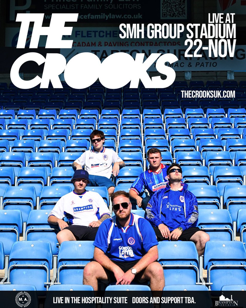 TheCrooksUK's tweet image. 22-NOV-25
THE BAR’S BEING SET.
We are sailing HOME to our beloved @ChesterfieldFC, the SMH Group Stadium, for our last headline show of the year.
Sign up to our email list to get access to pre-sale tickets: thecrooksuk.com
Pre Sale: Thursday 10am
General Sale: Friday…