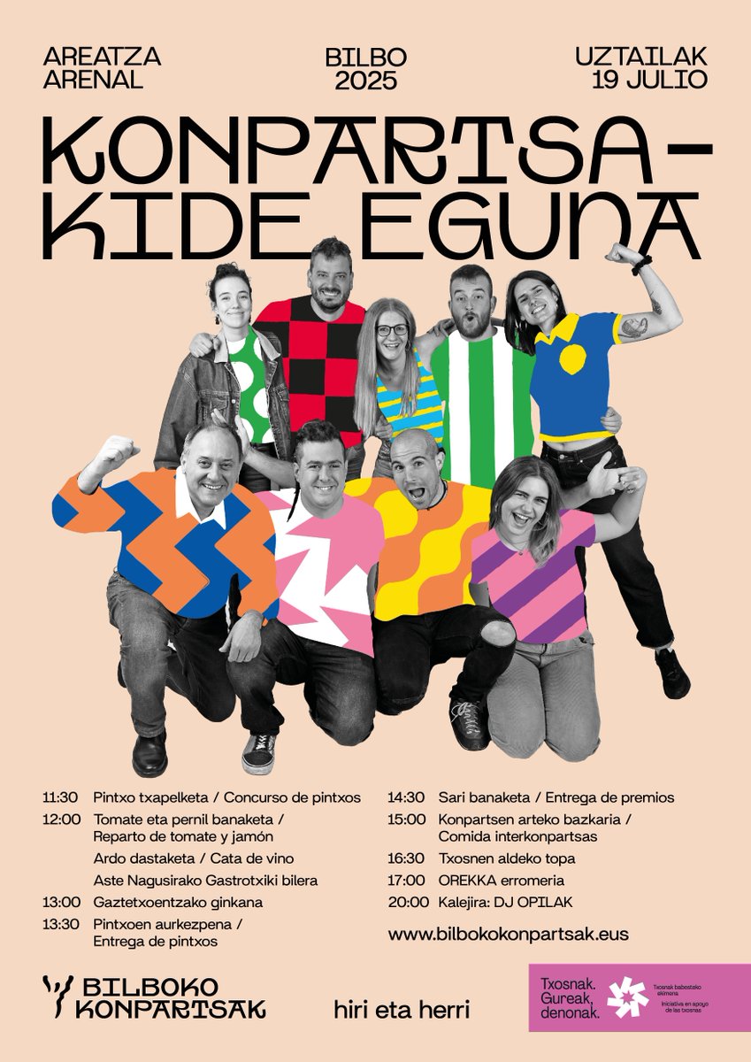 Uztaileko planik onena! Jantzi zure kamiseta eta jaitsi Areatzara zapatu honetan... Hasi gara Bilbon kolorea ikusten! 🥳

📅 Uztailak 19
📍Areatzan

#KonpartsakideEguna25
#BilbokoKonpartsak
#HirietaHerri