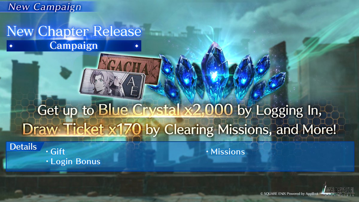 FFVII_EC_EN's tweet image. New Chapter Release Campaign
Log in to get up to Blue Crystal x2,000!
Also, take part in missions to get a total of Draw Ticket x170 and more!
#FF7EC