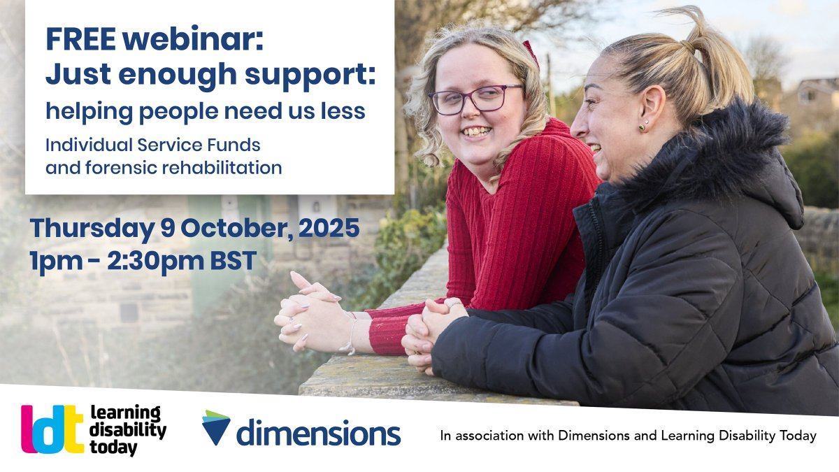 LDTonline's tweet image. We're excited to share that our next free webinar in association with @DimensionsUK is about helping people with learning disabilities and autistic people to become more independent through two very different approaches. Learn more bit.ly/40misI9