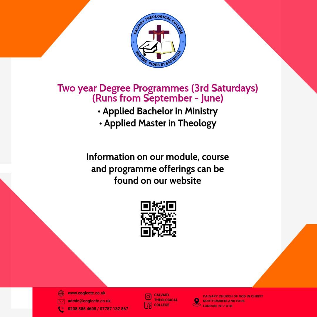 Looking for a Bible College &amp; want to enhance &amp; transform your ministry? Then look no further!

CTC is a Bible &amp; Holy Spirit inspired college where every student is welcomed &amp; valued. 

Visit cogicctc.co.uk for  more.

#cogicuk #biblecollege #calvarytheologicalcollege