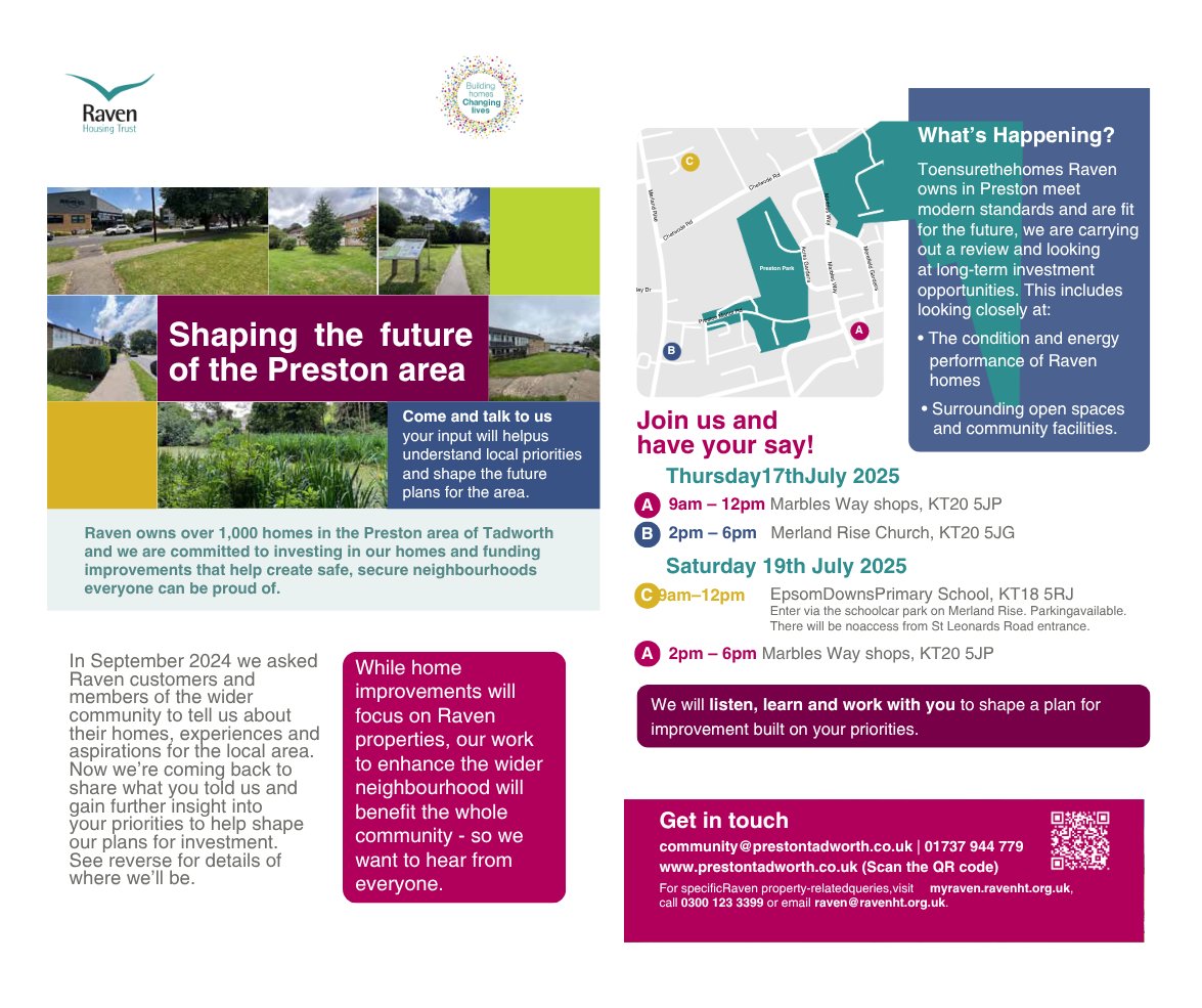 Delighted to support Raven Housing Trust with community consultation in Tadworth 🏡

Met brilliant local charities &amp; groups at the Preston Partners meeting last week.

Consultation flyers are out in the wild – building connections &amp; trust from day one.