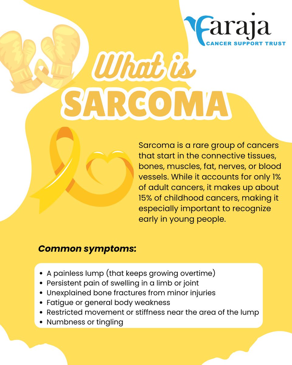 Sarcoma may be rare, but it’s real, and it often starts silently.

Learn the signs. Speak up. Get checked.

#SarcomaAwarenessMonth #farajaat15 #cancersupportinkenya