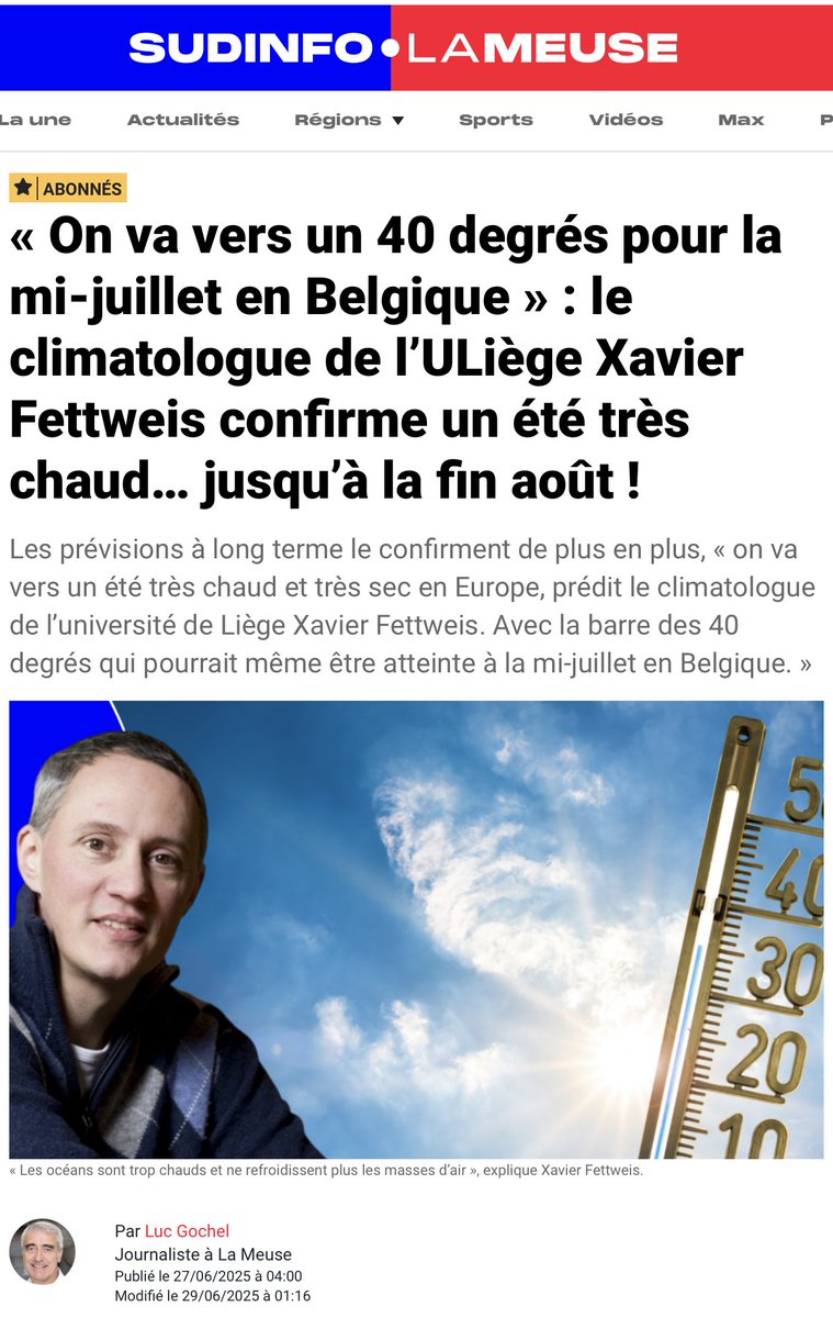 Lorsqu'il ne s'agit plus d'informer mais de manipuler.
Lorsque le #climat est devenu une religion, ses prophètes, ses blasphèmes.
La réalité de ce 16/7 11h00 : il fait 19°C
Prophétie d'un grand clerc le 27/6 ⤵️