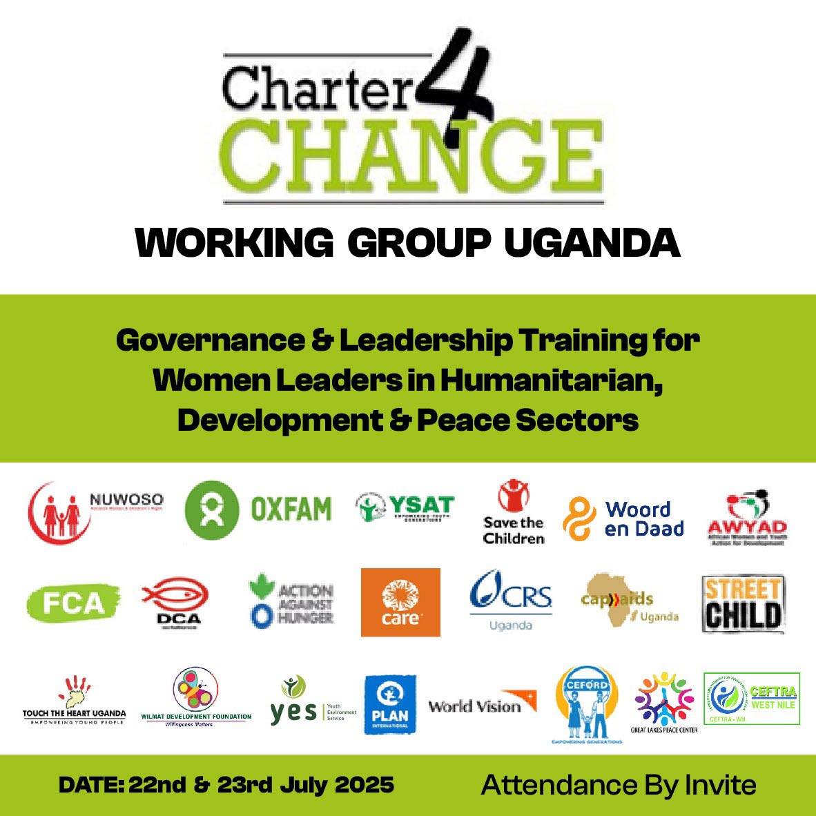 Charter 4 Change Working Group Uganda (@c4c_uganda) on Twitter photo Women in Humanitarian Leadership workshop
On July 22-23, <a href="/C4C_Uganda/">Charter 4 Change Working Group Uganda</a> will host a 2-day Governance & Leadership Training for 24 women leaders in HDP sectors.
🔹 Focus: Governance, Systems Thinking, Board Engagement
📍Venue: Royal Suites, Bugolobi
#Localization #WomenInLeadership Women in Humanitarian Leadership workshop
On July 22-23, <a href="/C4C_Uganda/">Charter 4 Change Working Group Uganda</a> will host a 2-day Governance & Leadership Training for 24 women leaders in HDP sectors.
🔹 Focus: Governance, Systems Thinking, Board Engagement
📍Venue: Royal Suites, Bugolobi
#Localization #WomenInLeadership