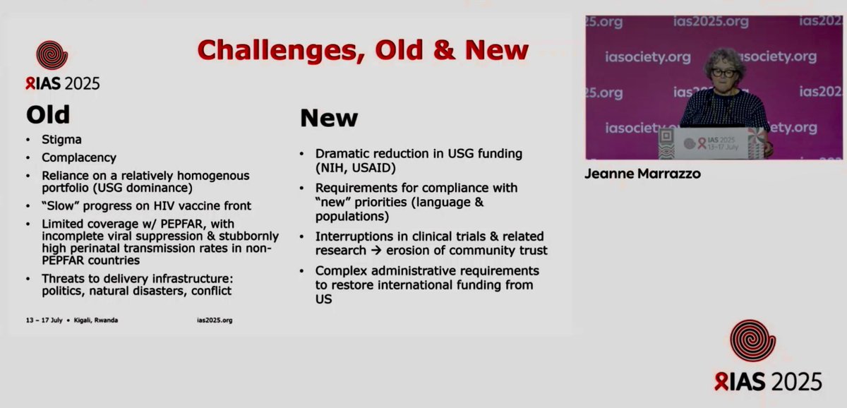 krishensamuel's tweet image. We have both old & new #HIV challenges according to Jeanne Marrazzo, speaking in her personal capacity at #IAS2025.
But she stated that ‘we cannot compromise when we’ve come so far. We cannot lose heart.’
@iasociety