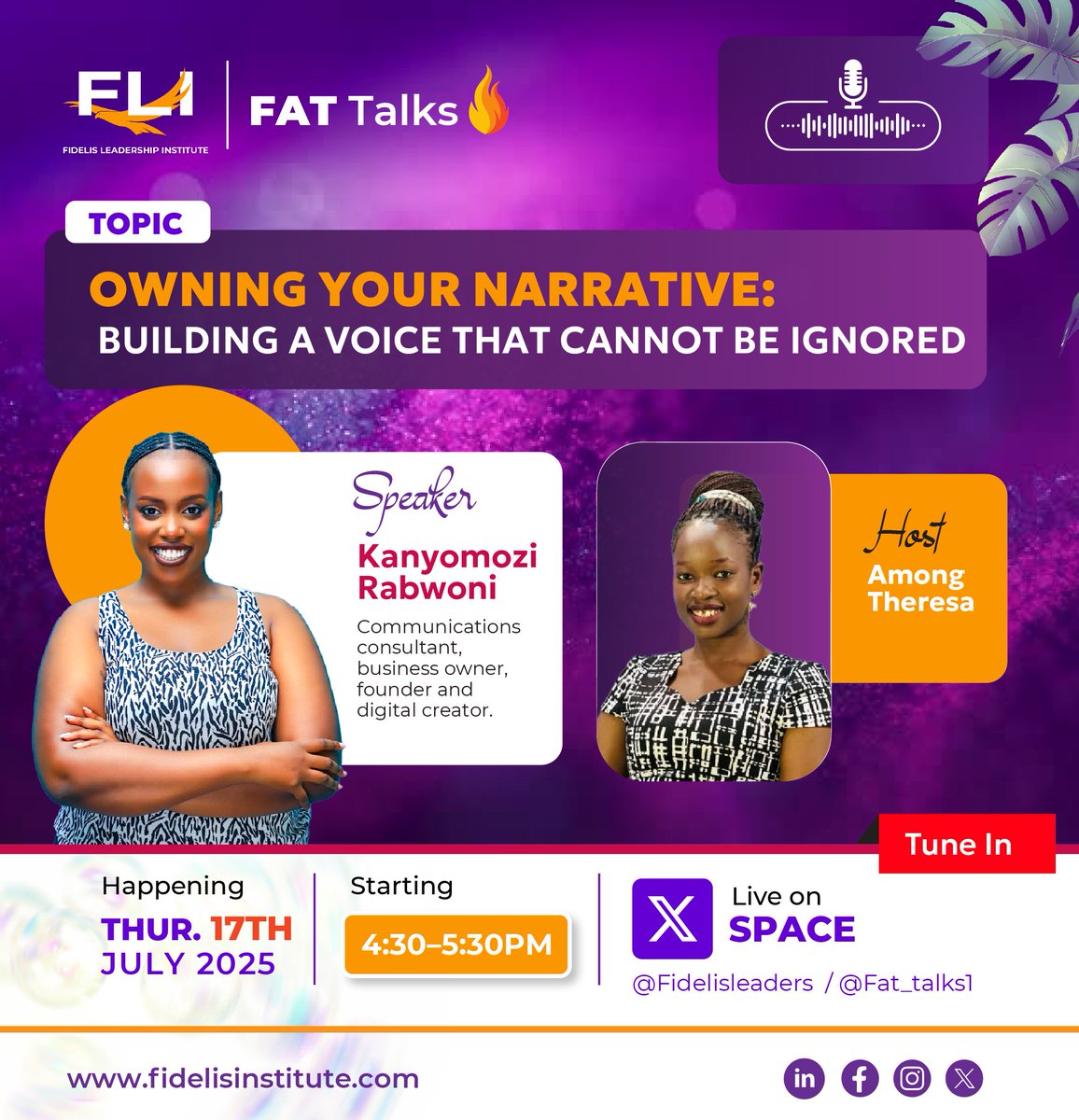 Fat_talks1's tweet image. #TOMORROW 🥳🔥

Join  @KanyomozRabwoni   for our #FATTalks at 4:30 PM via X-Spaces.

She’ll be unpacking how to Own Your Narrative and build a voice that cannot be ignored.

Don’t miss out — tune in and get inspired! ✨
X-SPACE LINK : x.com/Fat_talks1/sta…
@AmongTheresa