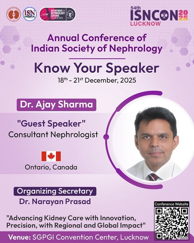 Isncon25's tweet image. π Meet the Expert | ISNCON 2025
βοΈ Dr. Ajay Sharma
Welcoming our Renowned International Faculty to Lucknow!
Learn from the best in Nephrology this December.
π SGPGIMS, Lucknow
π
18th β 21st Dec 2025
#ISNCON2025 #MeetTheExpert #GlobalFaculty #Nephro #isnconlucknow2025