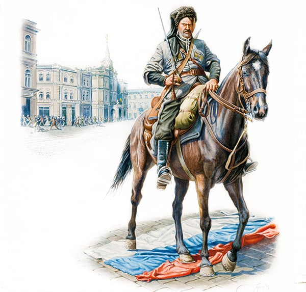 PetrykArte77040's tweet image. A cavalryman of the Ukrainian Army (the “Black Zaporozhians” regiment) tramples the Russian imperial flag, 1919.
Period of the Ukrainian Revolution and War of Independence (1917–1921).
Artwork by Bohdan Pirhach.