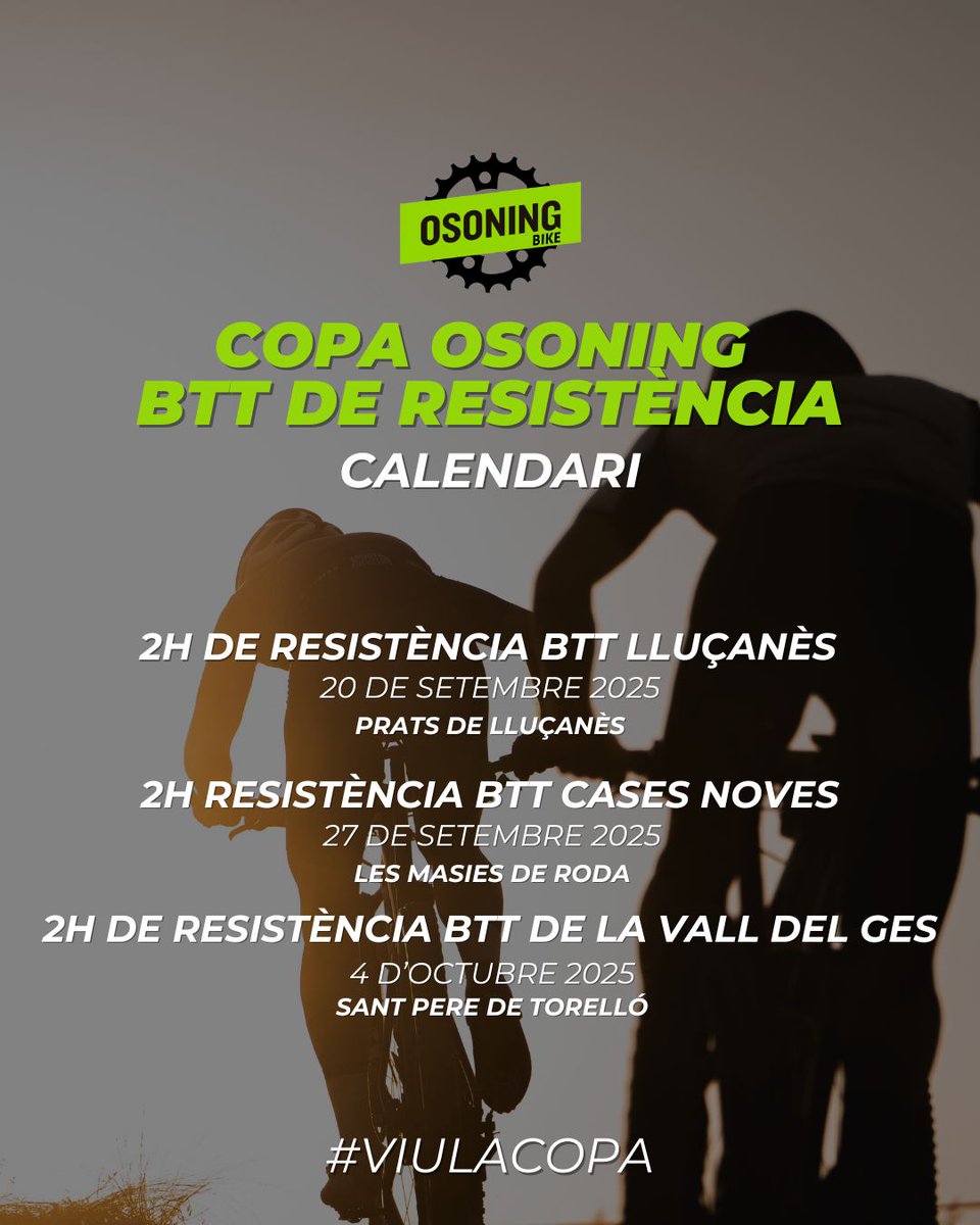ConsellOsona's tweet image. 📢 Inscripcions obertes!
🖱️ Apunta't a la Copa @Osoning_sport BTT de resistència 👉 dsport.cat/website/fitxa_…
Més informació a ➡️ osoning.com/copa-osoning-b…