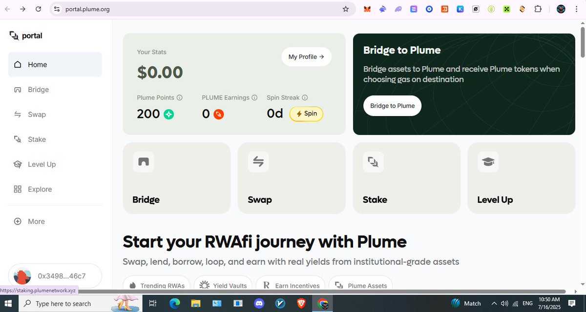 This looks like a cool platform for bridging assets to the Plume network  I like the idea of earning Plume tokens by choosing gas on the destination feels like a neat little bonus.The interface is clean  and the Spin feature seems fun  though I d probably check how <a href="/plumenetwork/">Plume</a>
