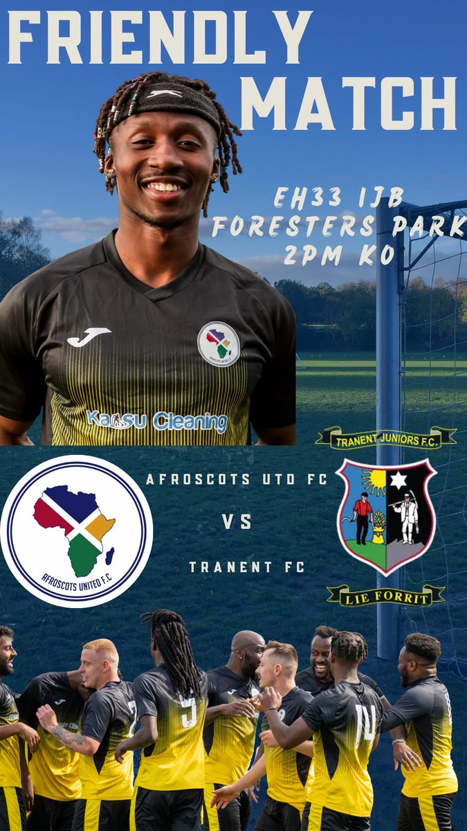Afroscots United Fc (@afroscots) on Twitter photo 📢 FIXTURE UPDATE
Our match against <a href="/WishawFC/">Wishaw Football Club</a> has unfortunately been cancelled by the opposition.
We now turn our attention to what will be our toughest pre-season test yet…
🔜 Afroscots United vs <a href="/TranentFC/">Tranent FC</a>
📍 Foresters Park
🕑 Saturday | 2PM Kick-off
Tranent Juniors are a 📢 FIXTURE UPDATE
Our match against <a href="/WishawFC/">Wishaw Football Club</a> has unfortunately been cancelled by the opposition.
We now turn our attention to what will be our toughest pre-season test yet…
🔜 Afroscots United vs <a href="/TranentFC/">Tranent FC</a>
📍 Foresters Park
🕑 Saturday | 2PM Kick-off
Tranent Juniors are a