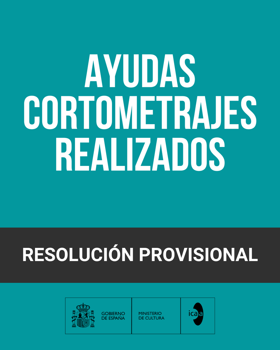 📣 Se publica la propuesta de resolución provisional por la que se propone la concesión de Ayudas a la Producción de Cortometrajes Realizados para el año 2025.

➡️ Toda la información en: cultura.gob.es/servicios-al-c…