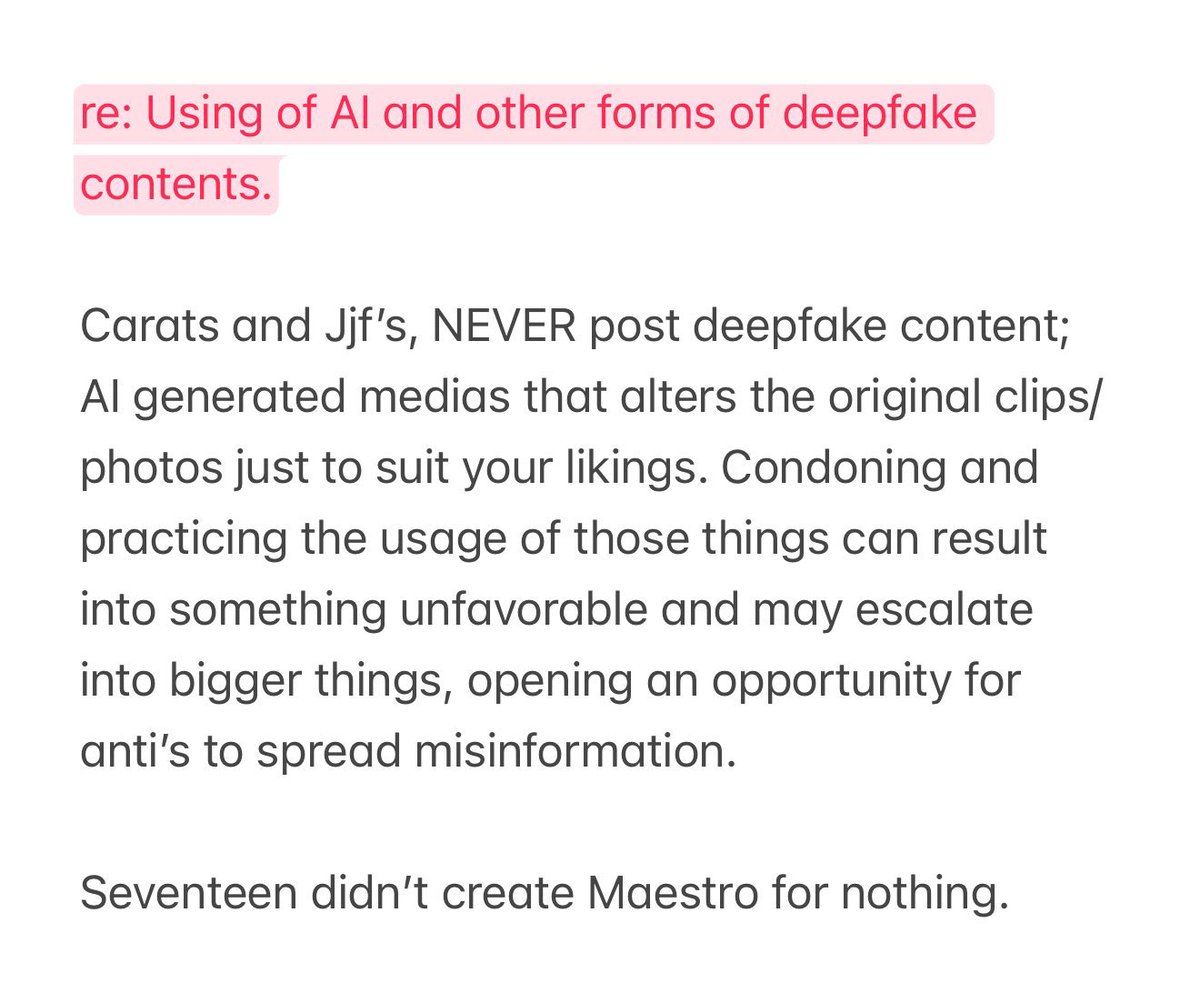 jeonghanprotect's tweet image. re: Using of AI and other forms of deepfake contents.
This does not only apply to YJH, but to every members and other artists as well. Lets be all mindful to what we post 💛