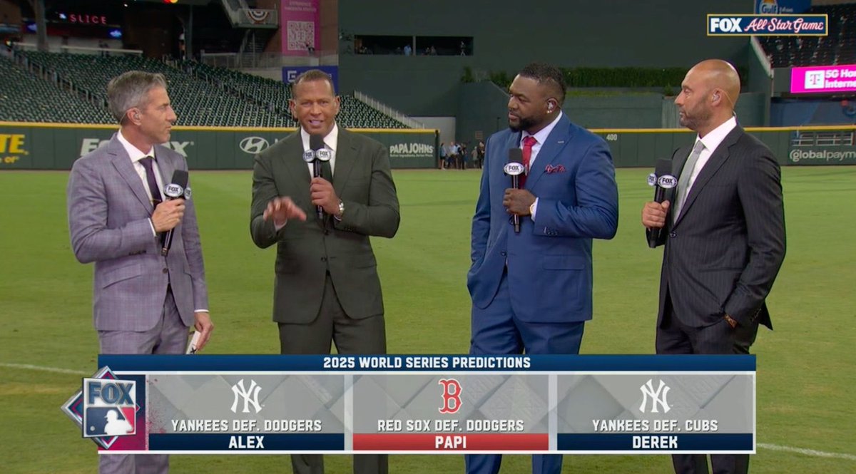 BasebaIlKing's tweet image. A-Rod picked the Yankees to win the World Series, Big Papi picked the Red Sox, and Jeter picked the Yankees. Definitely not biased at all 😂