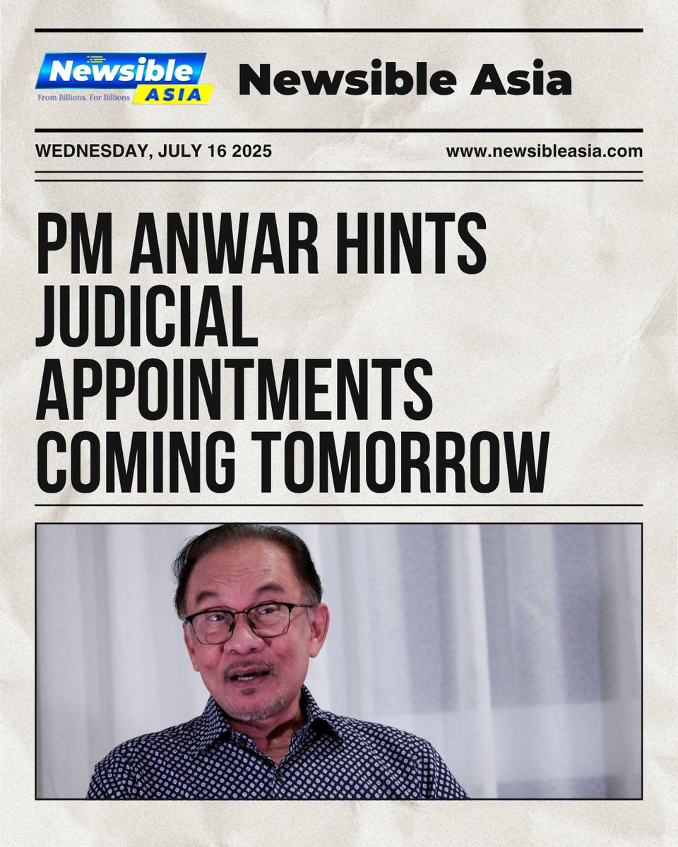 newsibleasia's tweet image. PM Anwar says judicial appointments to be announced tomorrow by the Conference of Rulers.
Chief Justice and Court of Appeal posts to be filled.
Read more: newsibleasia.com/pm-anwar-hints…
#JudiciaryUpdate #LegalNews #RuleOfLaw #MalaysiaPolitics #JusticeSystem #ConferenceOfRulers