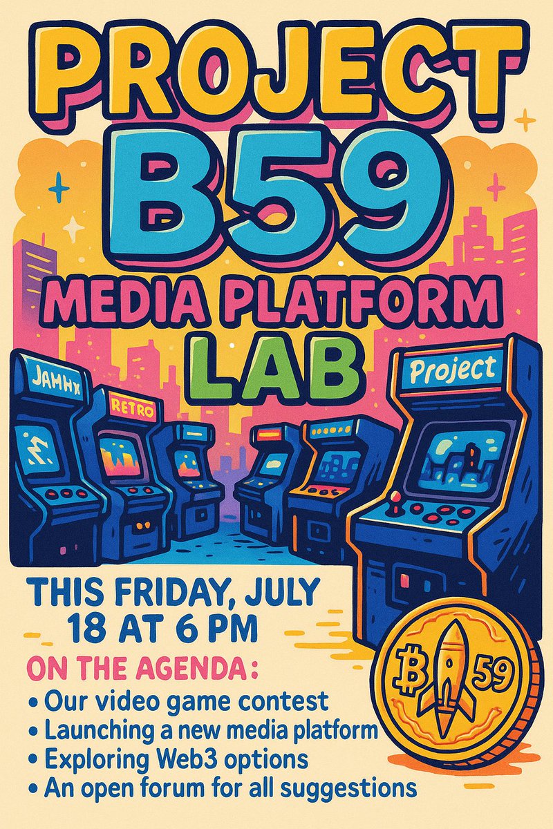 ProjectB59's tweet image. Join the Project B59 Space on X this Friday at 6 PM EST! Talk indie games, Web3, and new media ideas with us. 
#Buckazoids #Projectb59 #RETROGAMING