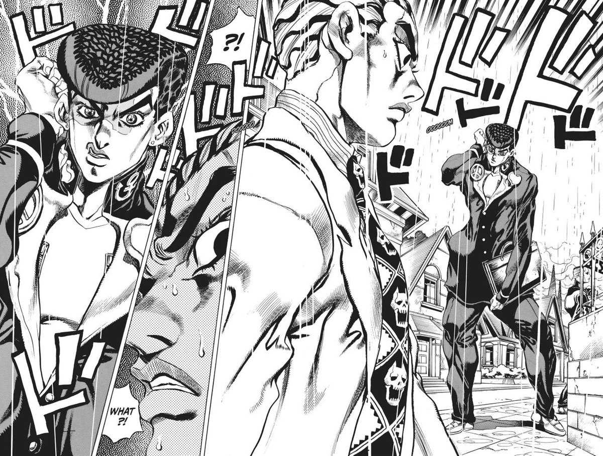 jjbatl's tweet image. July 16, 1999
Josuke and Okuyasu battle against Yoshikage Kira.