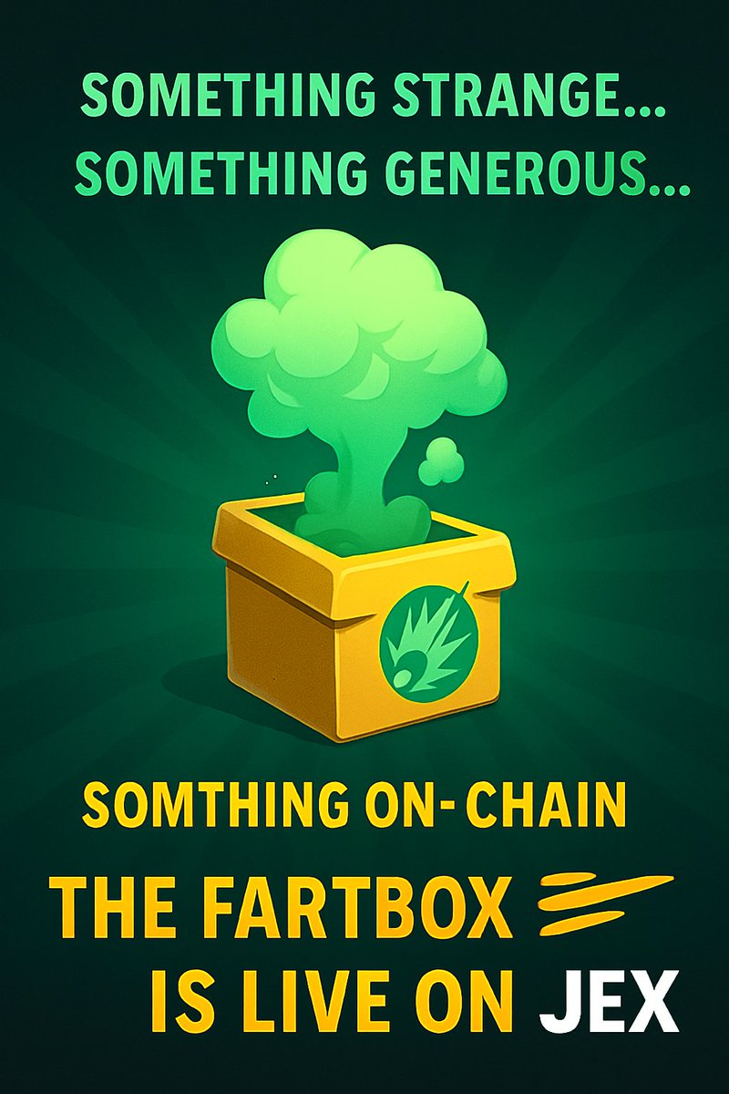 JEXchangeDefi's tweet photo. Something strange… something generous… something on-chain just landed 👀💨

The #Fartbox is LIVE on #JEX.
⏳ Time-gated

→ https://t.co/DK4HFrOf1T

#DeFiFun #MultiversX https://t.co/OdNuKq62HQ