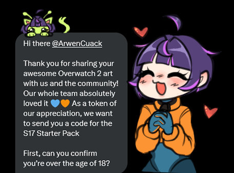 ArwenCuack's tweet image. THANKS YOU @PlayOverwatch 💜💜💜
I'm so glad you took me into account, omg😿💜