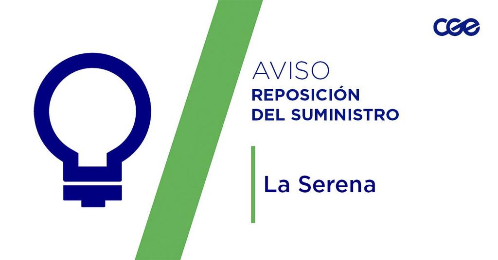 Informamos a nuestros clientes de los sectores Gabriel coll, Carlos Illanes, Julia Chadwick, Inés De Suárez, Fontecilla; en la comuna de #LaSerena, la normalización del suministro eléctrico. Verifica tus automáticos, si continúas sin energía, comunícate con tu número de cliente a