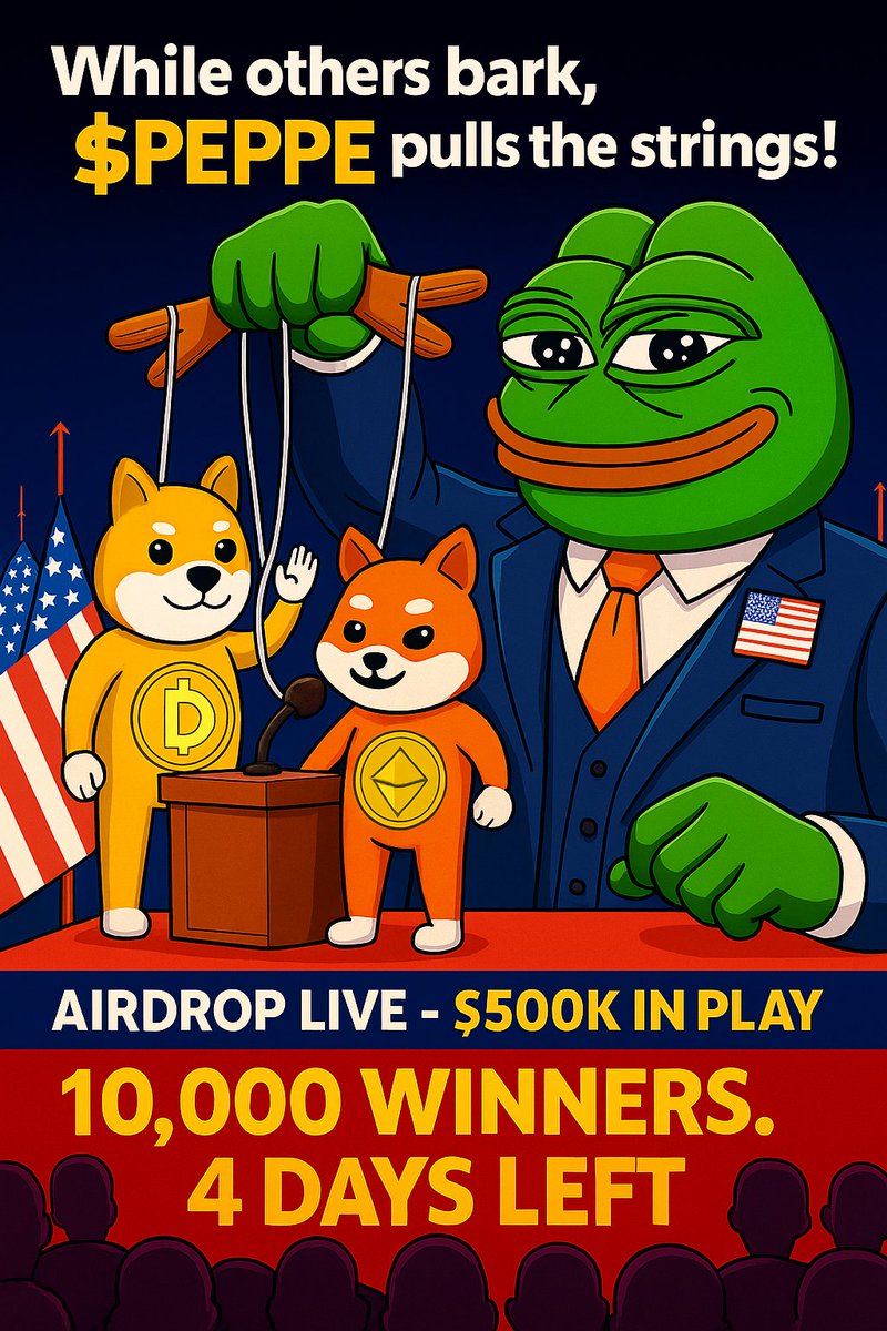 While others Bark… $PEPPE Pulls the Strings!

💸 Airdrop worth $500,000 is now LIVE!
🎯 10,000 Winners
⏳ Only 4 Days Left

Join Now: gleam.io/JX7zc/peppe-mu…

#cryptocurrency #Pepecoin #multiverse #Investing #AirdropSeason #AirdropAlert #CryptoTrading #Giveaway #ContestAlert