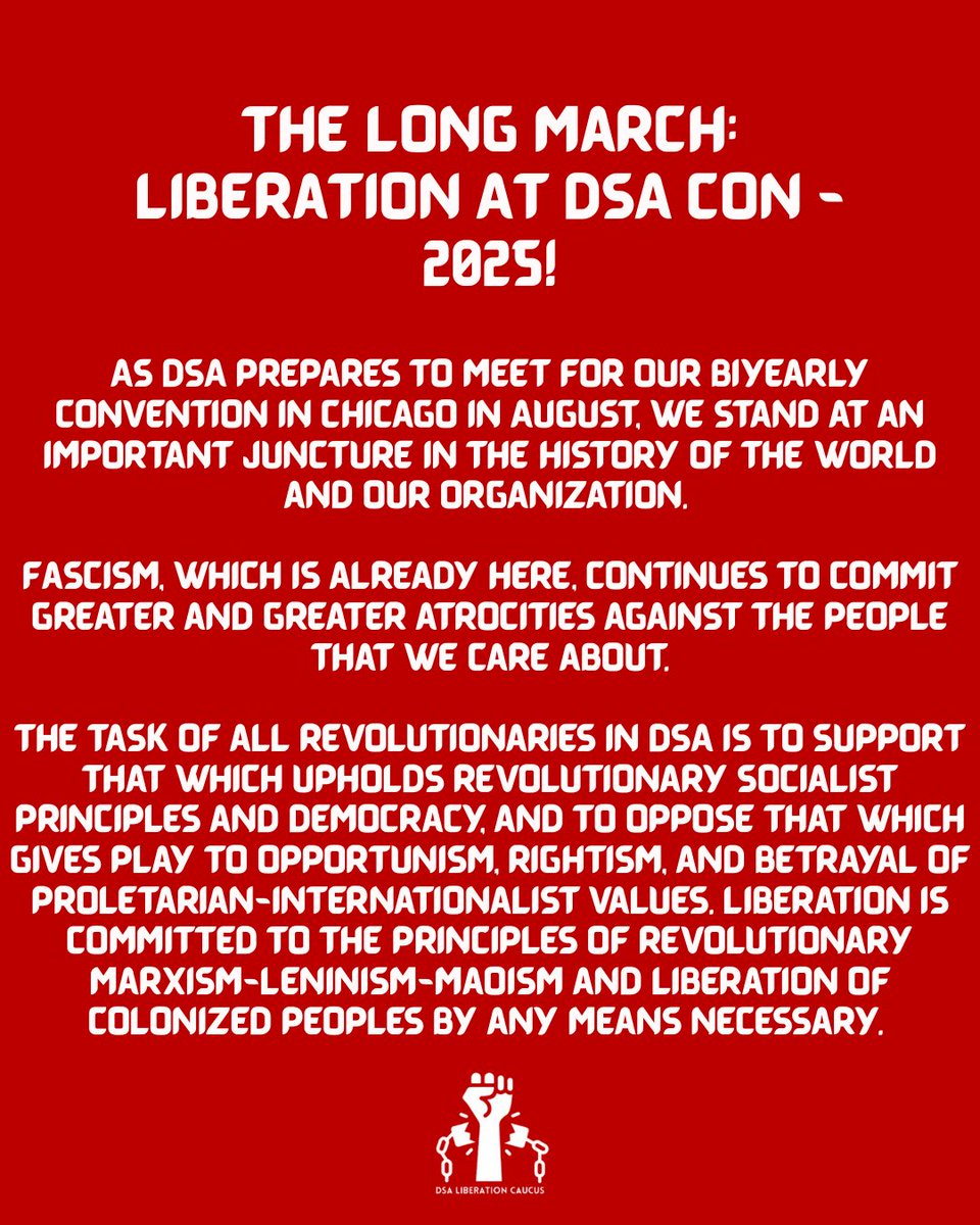 dsaliberation's tweet image. Our guide for the 2025 DSA National convention:
liberationcaucus.org/the-long-march…