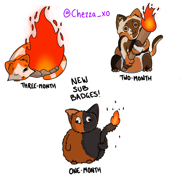 ItChezza's tweet photo. 🔥 NEW SUB BADGES JUST DROPPED! 🔥

Each month = a new level of fiery chaos. These cats aren’t just cute… they’re a whole vibe.

💜 Wanna rep one of these in chat? You know where to find me: https://t.co/XRWlfLPDkO
#SmallStreamer #TwitchStreamer #TwitchArt #Chezza_xo https://t.co/p1SNto71aM