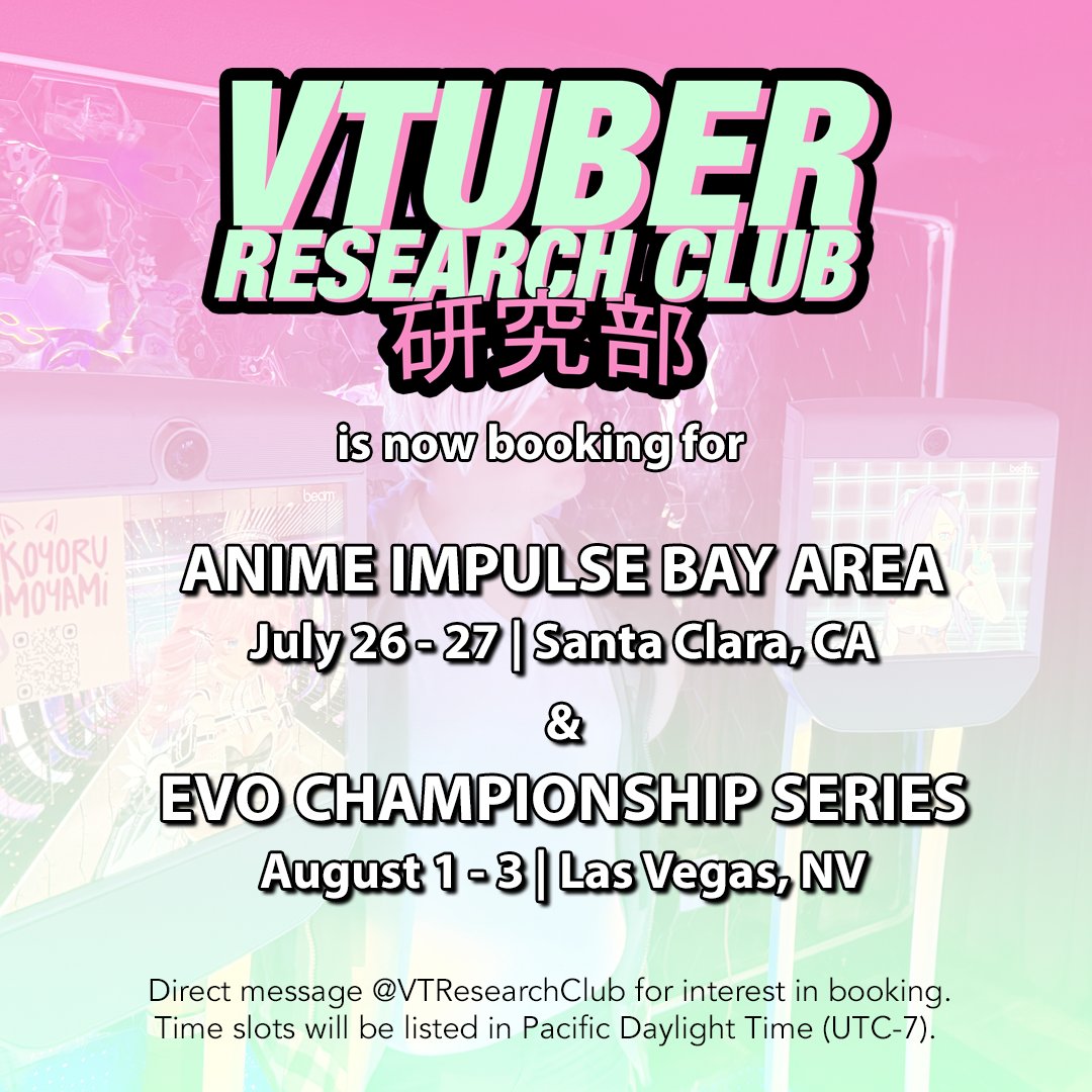 VTResearchClub's tweet image. IT IS FINALLY TIME
New events 🚨 Booking open 🚨 Anime & FGC
@animeimpulse
@Evo