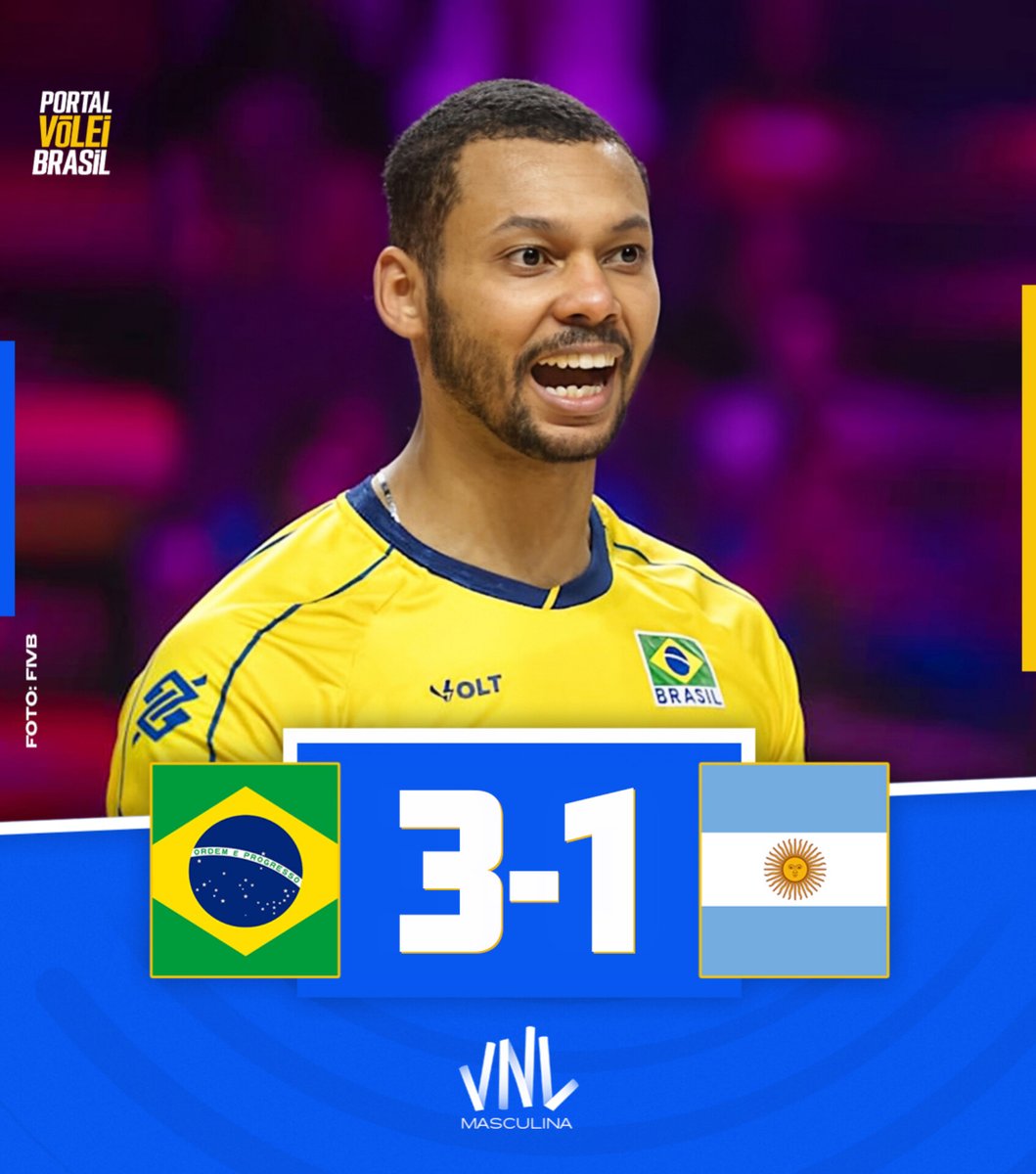 ✅ FIM DE JOGO!

🏐 🇧🇷 BRASIL 3x1 ARGENTINA 🇦🇷
➡️ (25x21, 25x23, 24x26, 25x18)
🏆 VNL Masculina | Semana 03
