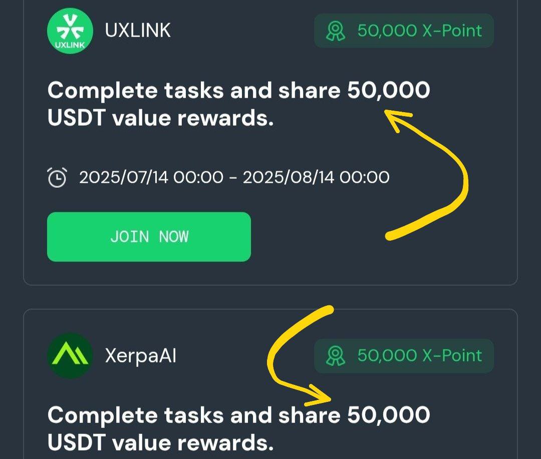 50,000$ + 50,000$  Big Reward Influencer Tasks $UXLINK Live For Everyone 🚀🚀

1000 Follow on Twitter
10 Verified Follower 
And Verified Twitter Accunt Need❤️

✅ Evant 1 : dapp.uxlink.io/xerpaai/detail…

✅Connect Twitter and Telegram 
✅ Complete Task Done <a href="/UXLINKofficial/">UXLINK</a>

✅Evant 2 :