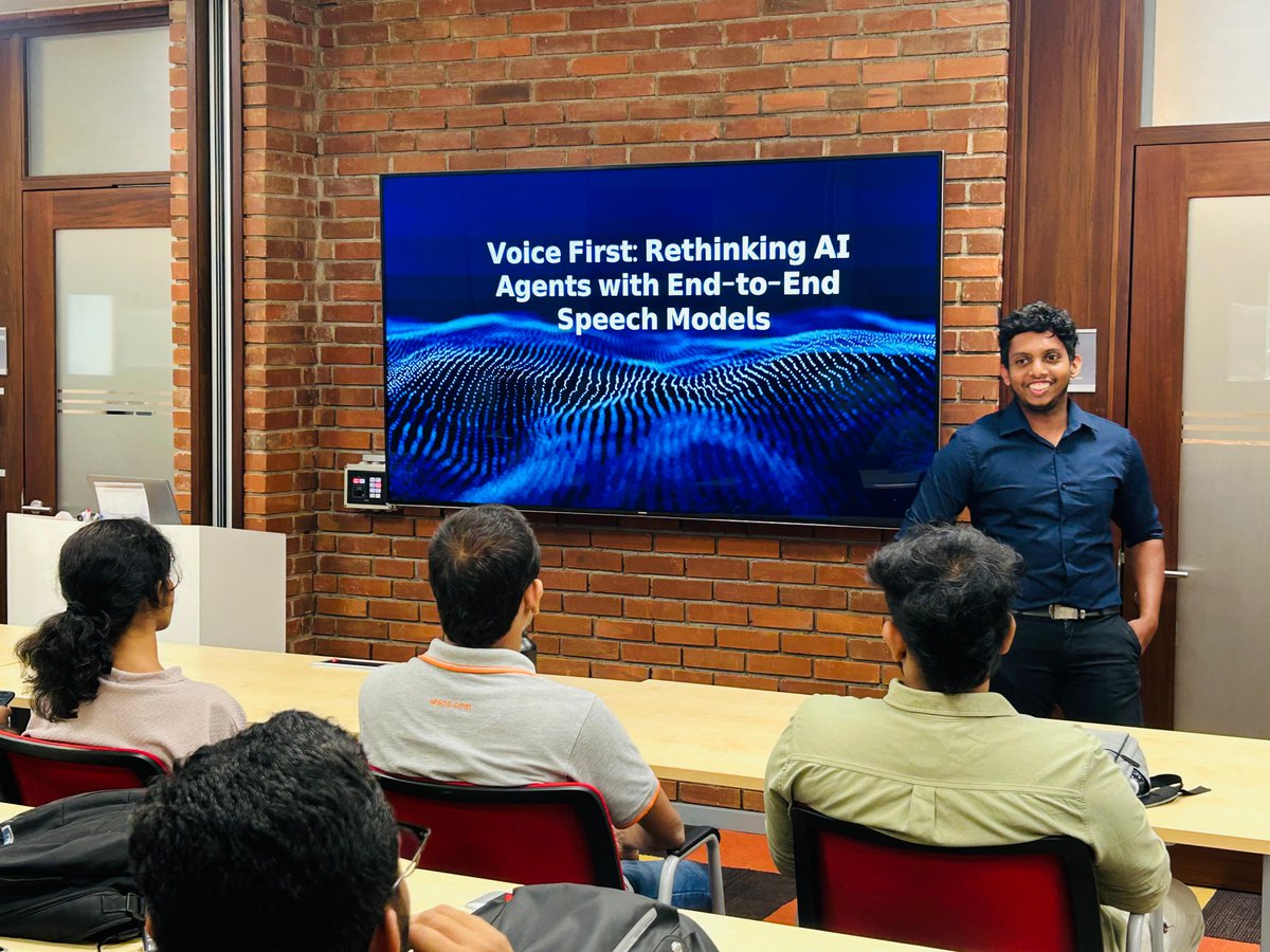 Zone24x7's tweet photo. Ishara Neranjana, Machine Learning Engineer at #Zone24x7, led a fascinating session on "Voice First: Rethinking AI agents with end-to-end speech models" at the @AI_Community_SL June meetup.
#BestEngineeringTalent #MachineLearning #AI #SpeechModels #VoiceFirstAI #TechInnovation https://t.co/51ZmAot6eN