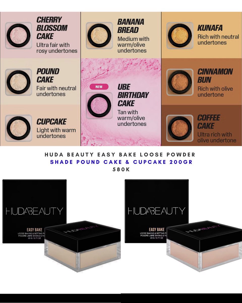babysun__'s tweet image. ‼️PRE-ORDER HUDA BEAUTY EASY BAKE LOOSE POWDER - 200gr‼️

• available shade: POUND CAKE &amp;amp; CUPCAKE
only 580k
harga biasanya 700-800an ribuu! ini worth it bangettt, ori yaaa

🚫 ETA: 20 AGUSTUS 2025 🚫

#hudabeauty #loosepowder #jastip #beauty #makeup #wts #jastiptaiwan
