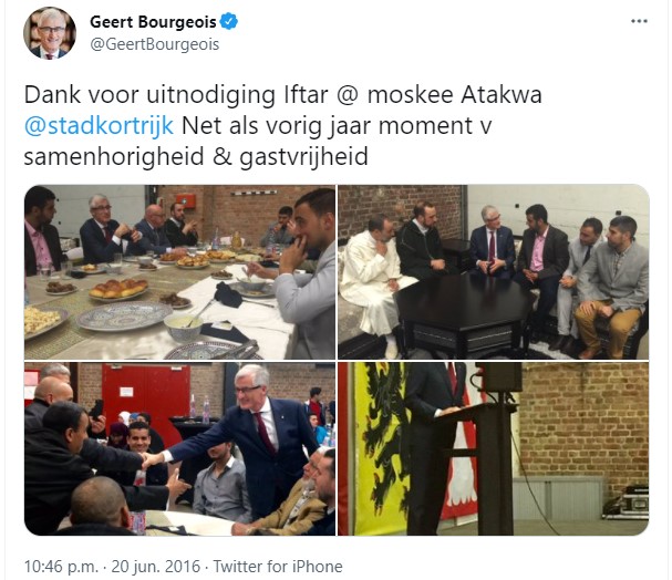 PVelleAntiJihad's tweet image. Moskee Atakwa (Kortrijk) ontving zopas erkenning van minister @crevits. Ze zeggen niets met extremisme te maken te hebben en kregen steun van @de_NVA (@GeertBourgeois) en @openvld (@VincentVQ). Toch dook jihadprediker Mohamed Toujgani hier op die oproept om joden te verbranden.