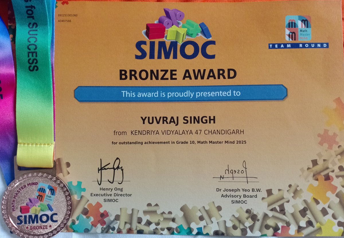 KVS_HQ's tweet photo. Proud Moment for #KVS & the Nation!
Delighted to share that Yuvraj Singh, student of Class 10, #KendriyaVidyalaya Sector 47, Chandigarh has won a🥉Bronze Medal at the International Mathematical Olympiad held in Singapore #SIMOC.
#Congratulations!
#ProudKVians #Mathematics https://t.co/U56HFSWwQx