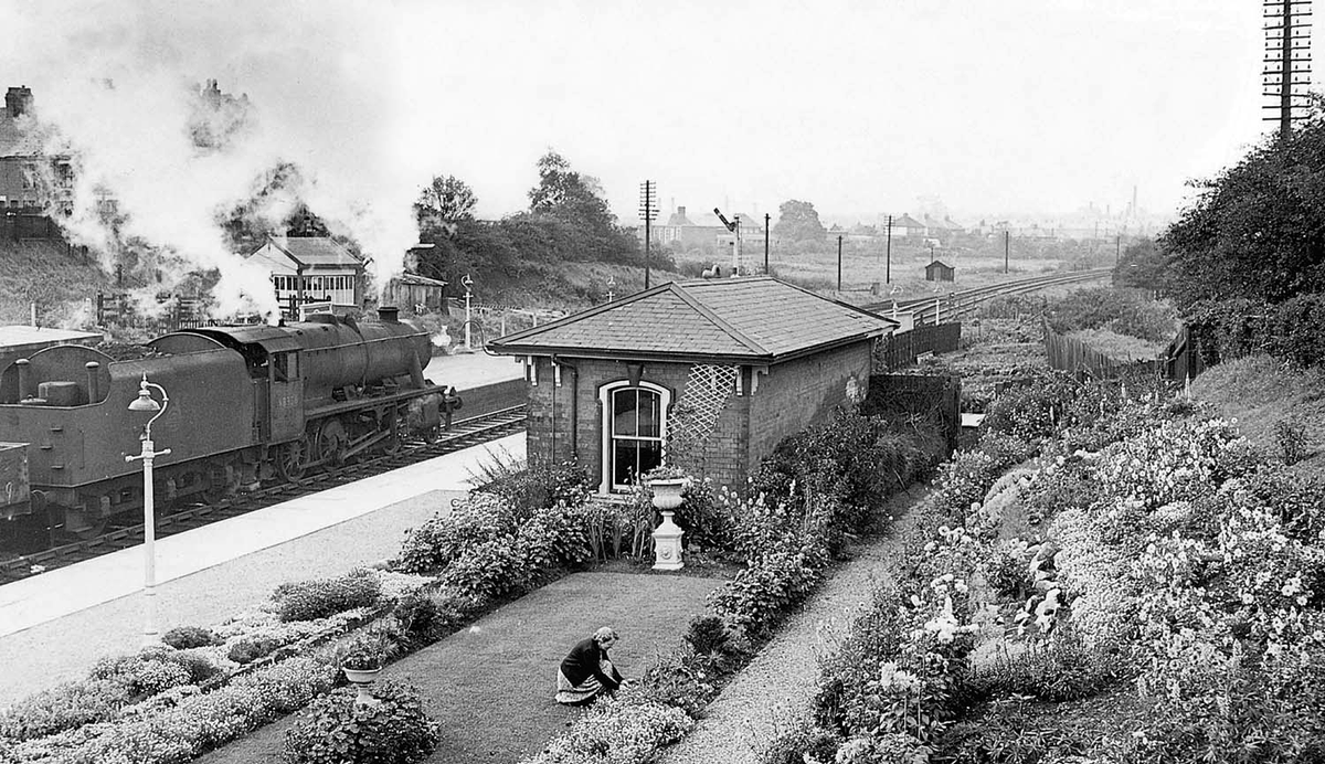 TrainStations23's tweet image. Nuneaton Abbey Street Station in 1957

Ex-LMS 2-8-0 Stanier class 8F No 48336 passes through the station on a Birmingham bound freight.

This photograph was taken to celebrate the station&apos;s manicured lawn and landscaped gardens which came first in British Railway&apos;s regional…