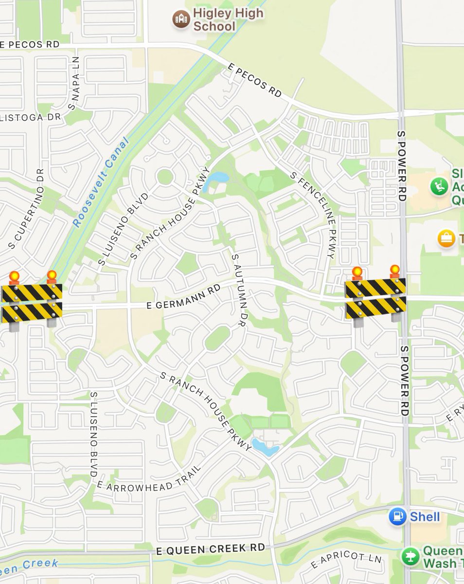 ⚠️ Traffic Alert ⚠️

Germann Road is closed between Higley and Power Roads due to a collision investigation. 

Please use Pecos or Queen Creek Roads as alternate routes for east and westbound travel. Thank you.