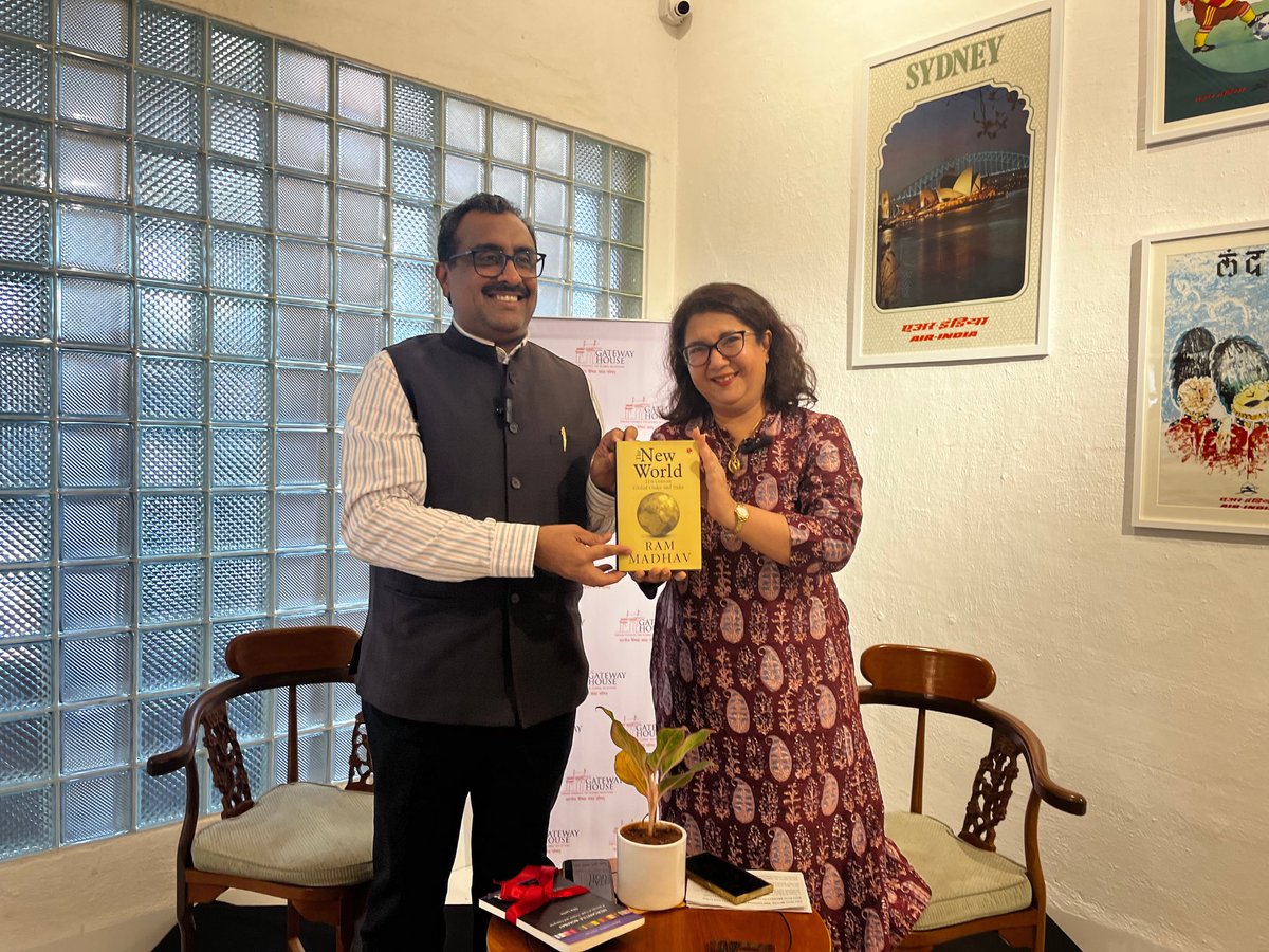 Australian Consulate General, Mumbai (@auscg_mumbai) on Twitter photo Engaging and thought-provoking insights from <a href="/rammadhav_/">Ram Madhav</a> at the launch of his new book The New World, hosted by <a href="/GatewayHouseIND/">Gateway House</a> last week.
A pleasure to attend, and great to see Sydney featured so prominently in the backdrop! 🇮🇳🇦🇺 Engaging and thought-provoking insights from <a href="/rammadhav_/">Ram Madhav</a> at the launch of his new book The New World, hosted by <a href="/GatewayHouseIND/">Gateway House</a> last week.
A pleasure to attend, and great to see Sydney featured so prominently in the backdrop! 🇮🇳🇦🇺