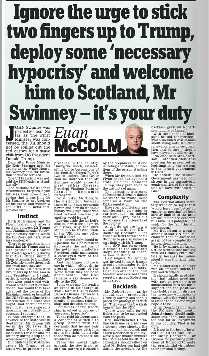 CallmeRayf's tweet image. Swinney desperately trying to get a meeting with Donald Trump reveals the hypocrisy of the SNP. When it comes to foreign affairs - a reserved matter - they have form.